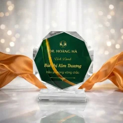 Cúp pha lê bát giác cao cấp, thiết kế sang trọng, tinh tế. Món quà vinh danh hoàn hảo cho các sự kiện, lễ kỷ niệm và tri ân nhân viên xuất sắc
