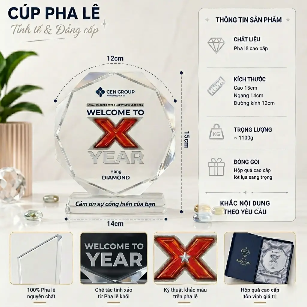 cup-pha-le-bat-giac 3 Cúp pha lê bát giác cao cấp, thiết kế sang trọng, tinh tế. Món quà vinh danh hoàn hảo cho các sự kiện, lễ kỷ niệm và tri ân nhân viên xuất sắc