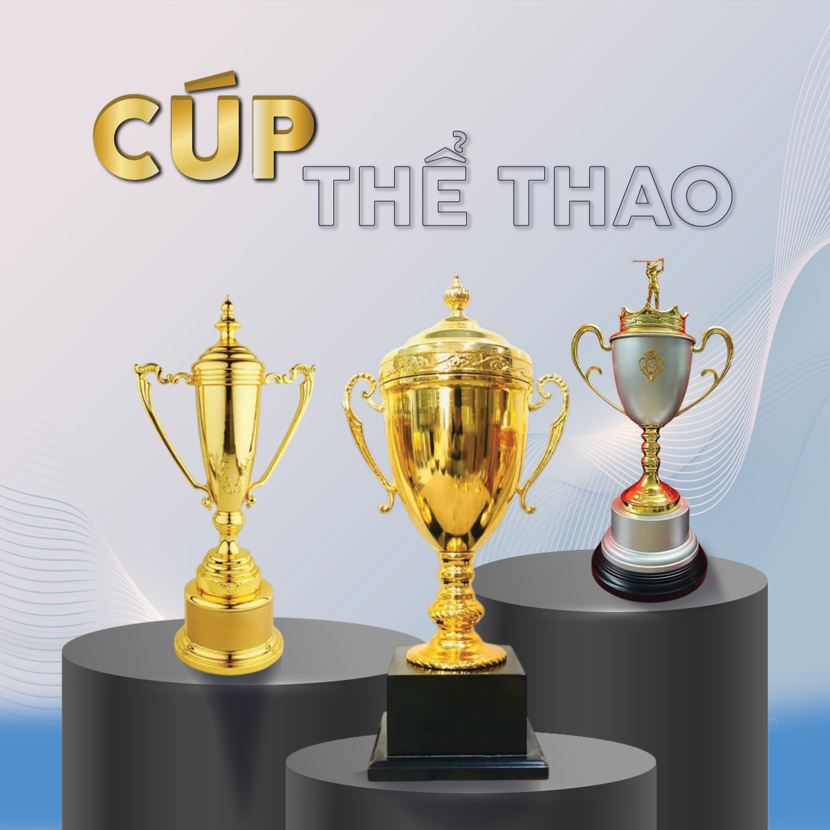 Các mẫu cúp thể thao kim loại mạ vàng cao cấp dành cho giải đấu thể thao ( bóng đá , bóng bàn , golf ...) và vinh danh nhà vô địch