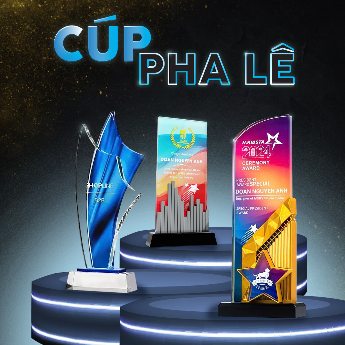 Cúp pha lê vinh danh cao cấp thiết kế độc đáo